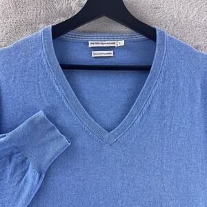 Peter Millar V Neck Sweater Mens Size XL Blue Cotton Cashmere Pullover